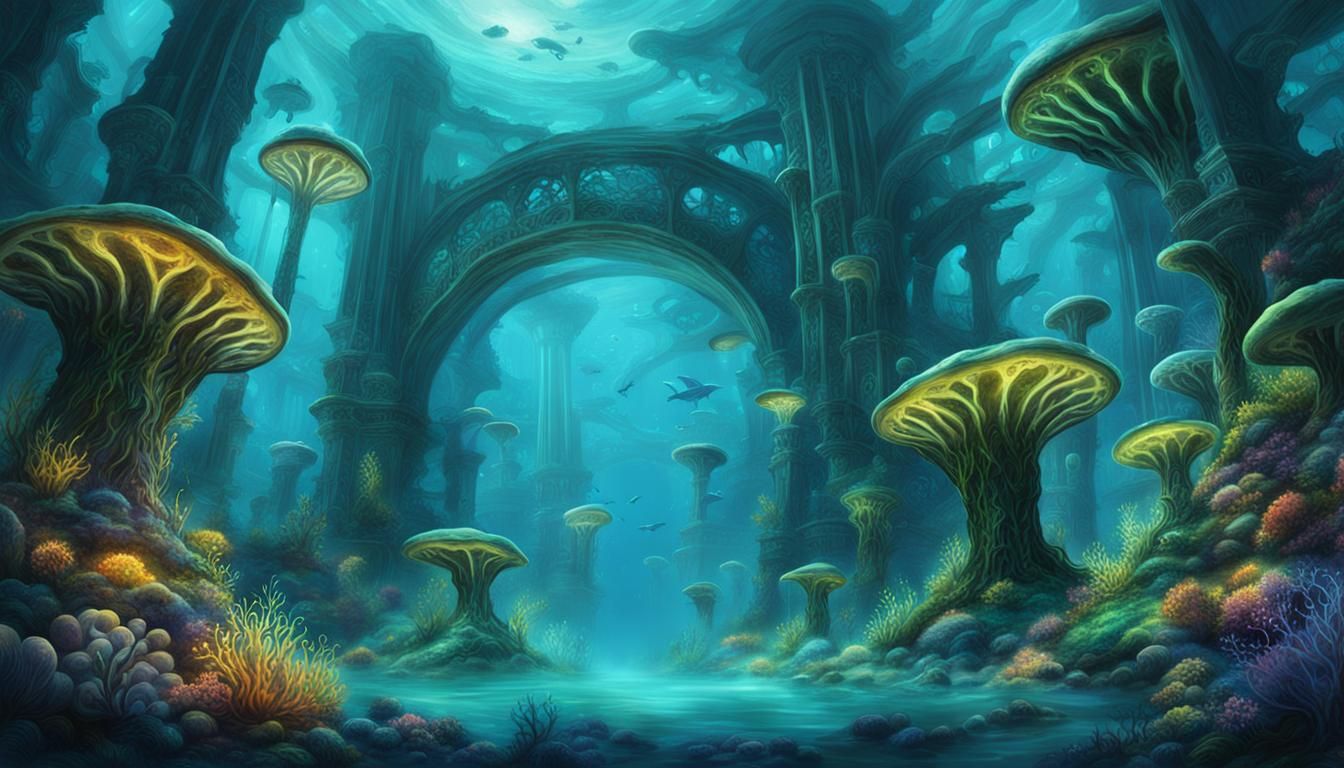 Surreal Underwater City: Bioluminescent Forest Under the Ocean:
Surreal underwater life: with depth effect: a vortex in...