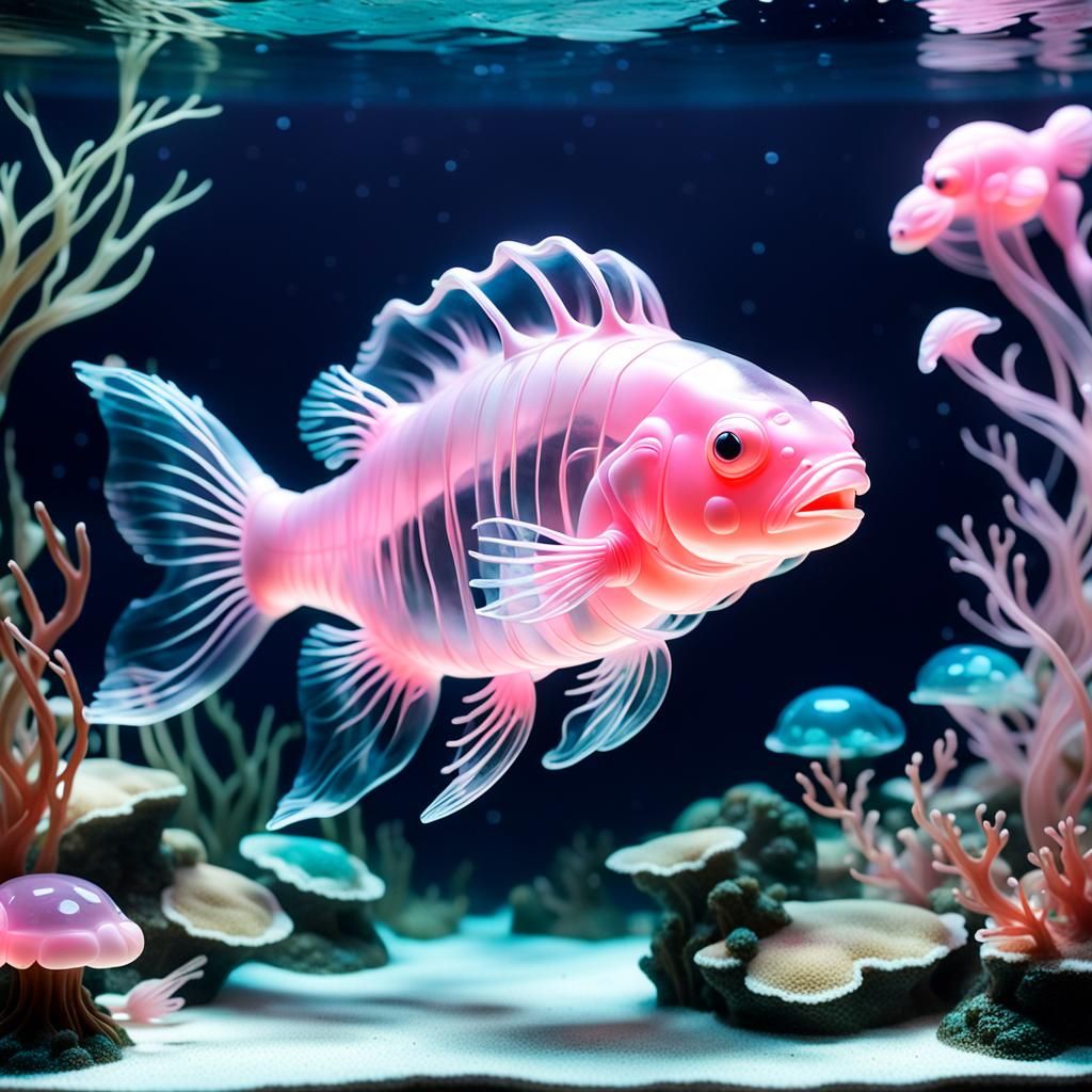 Translucent Jelly Axolotl Sculpture Swimming Underwater