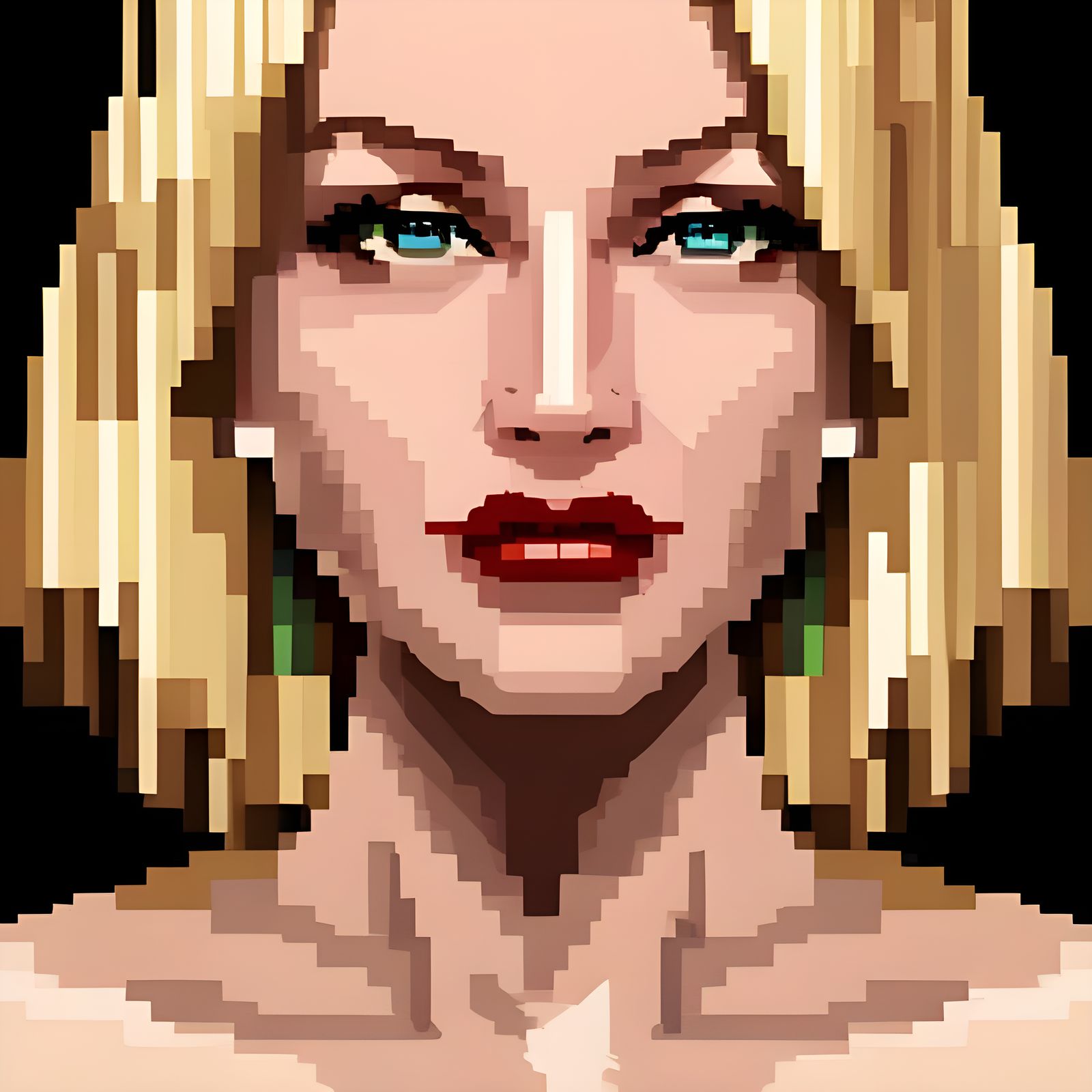 Beautiful Woman Portrait in Pixel Art Style