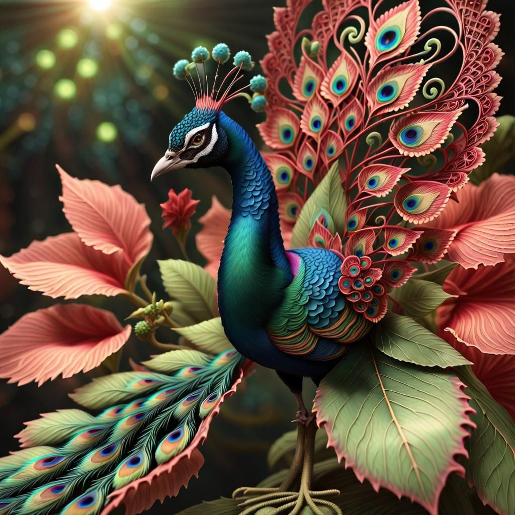 Peacock Witch in Futuristic Jungle Garden