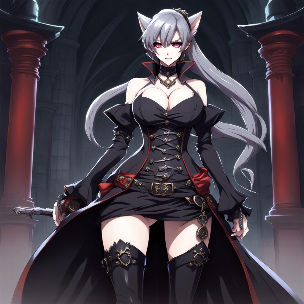Gothic Kitsune Vampire Pirate in Anime Style