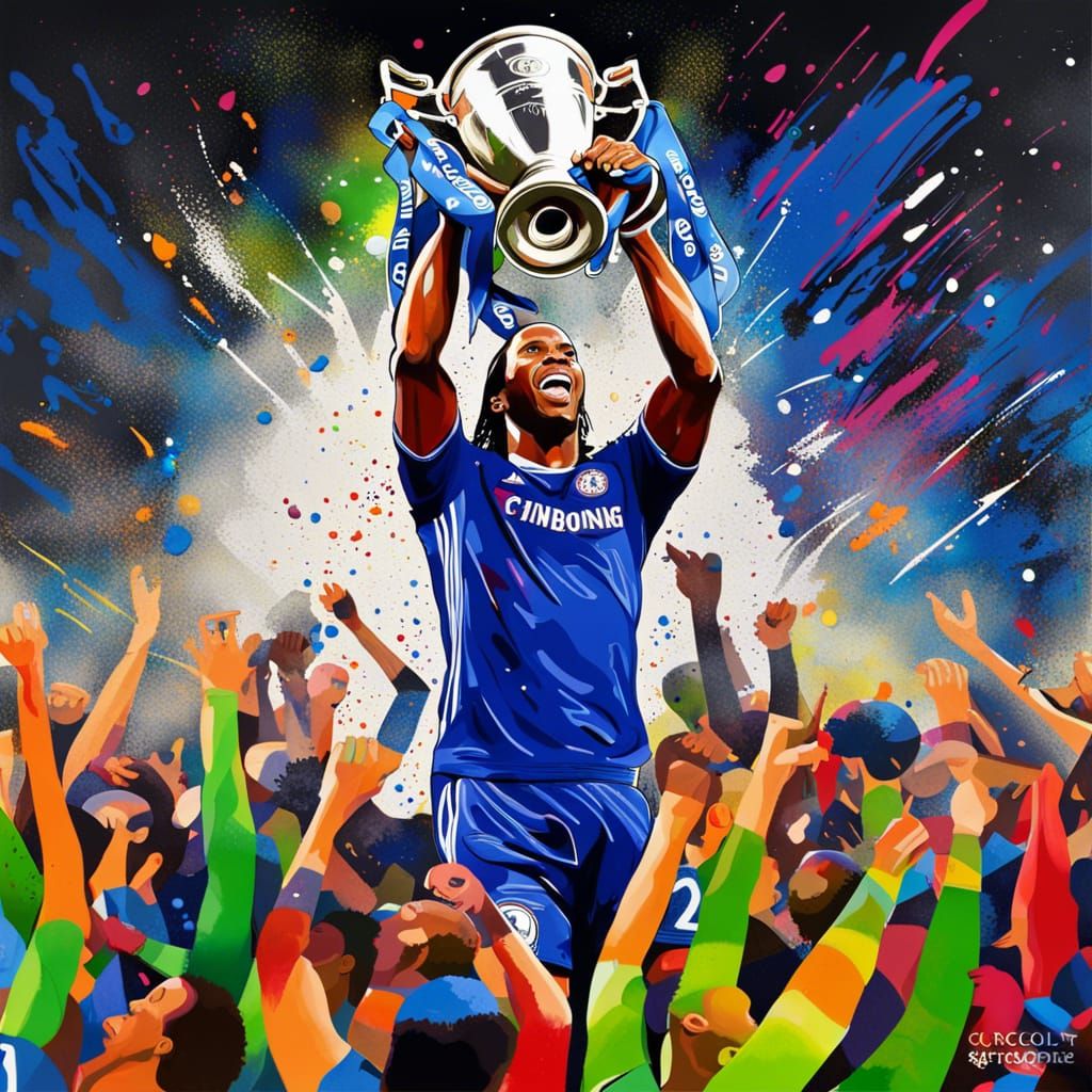 Drogba Champions League Victory in Graffiti Art