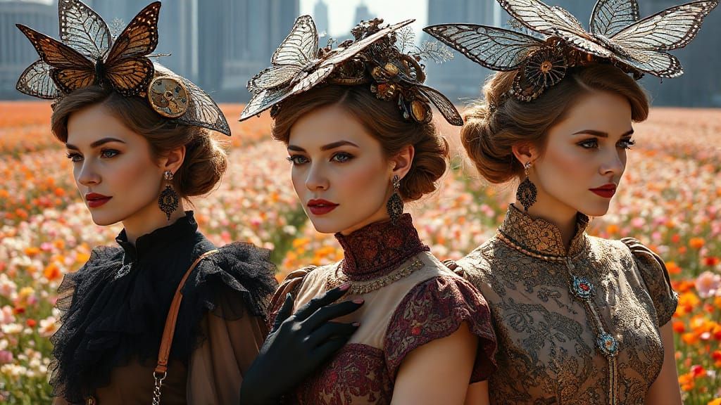 Ornate Filigree Hats on Women in Neo-Fauvist Style