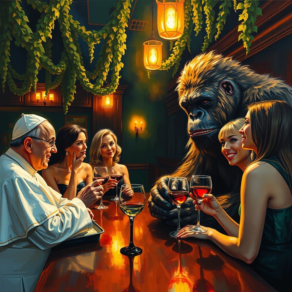 Pope Francis and Bigfoot Enjoying Happy Hour in Savannah Bar