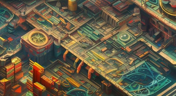 Dystopian Isometric Town: Detailed Matte Painting