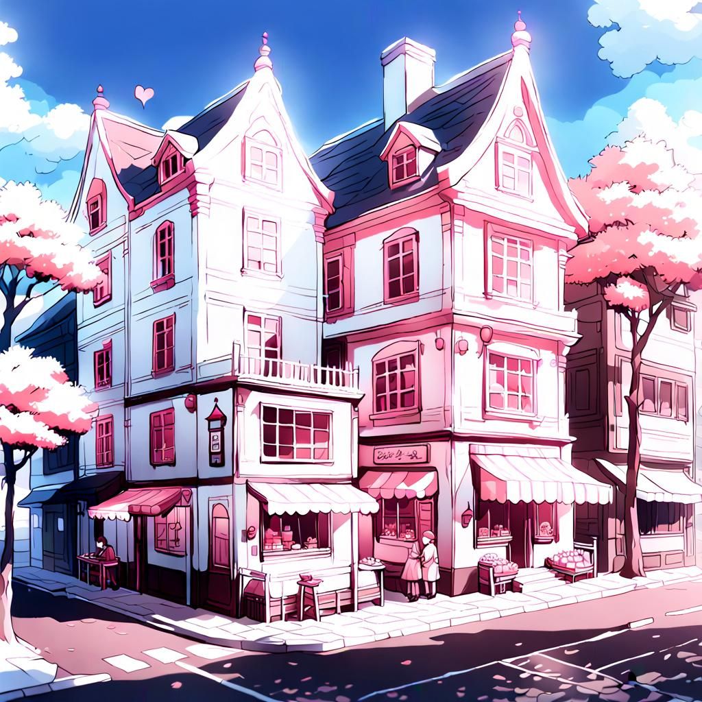 Cake House in Cityscape as 3D Anime Art