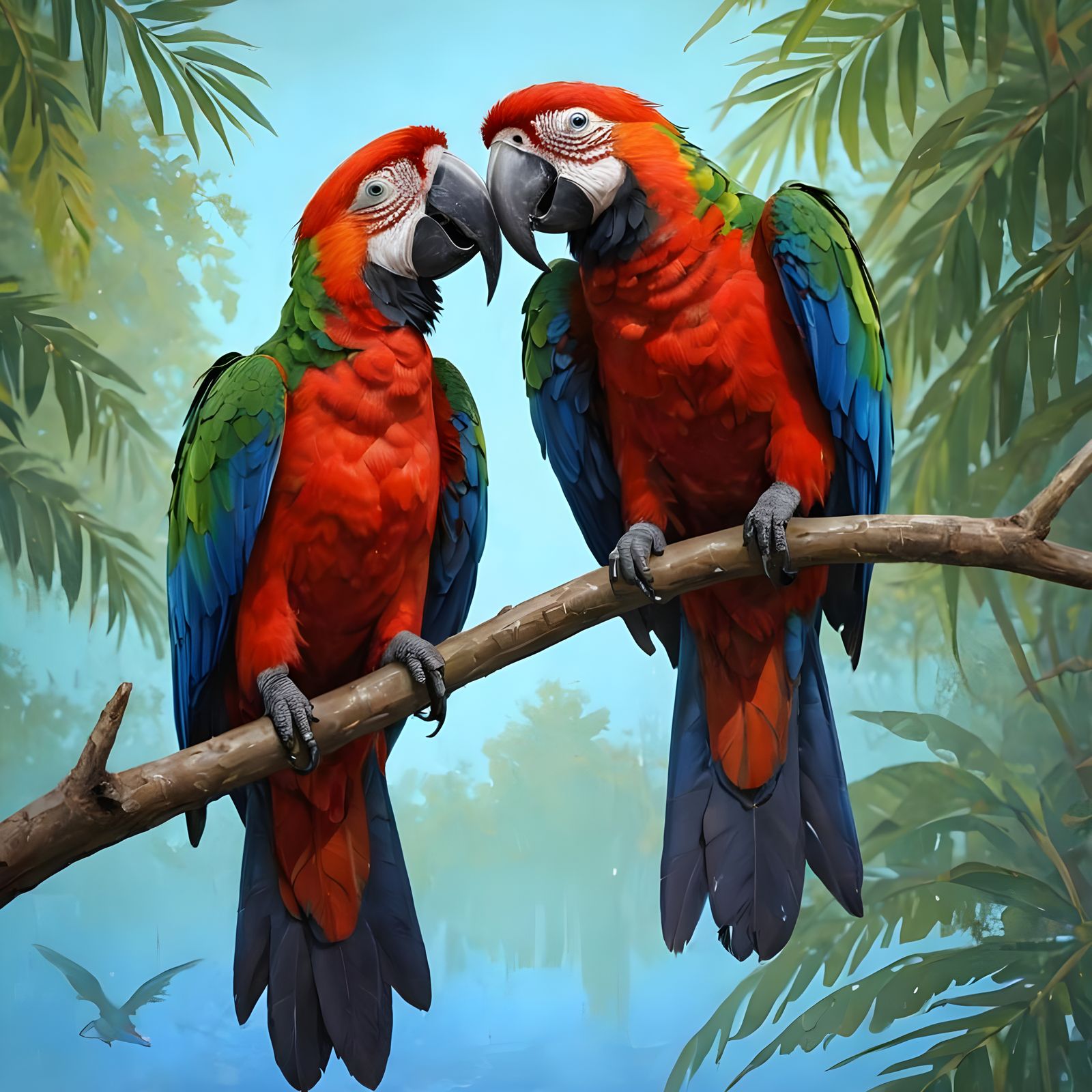 Loving Macaws: A Hyperrealistic Impasto Painting