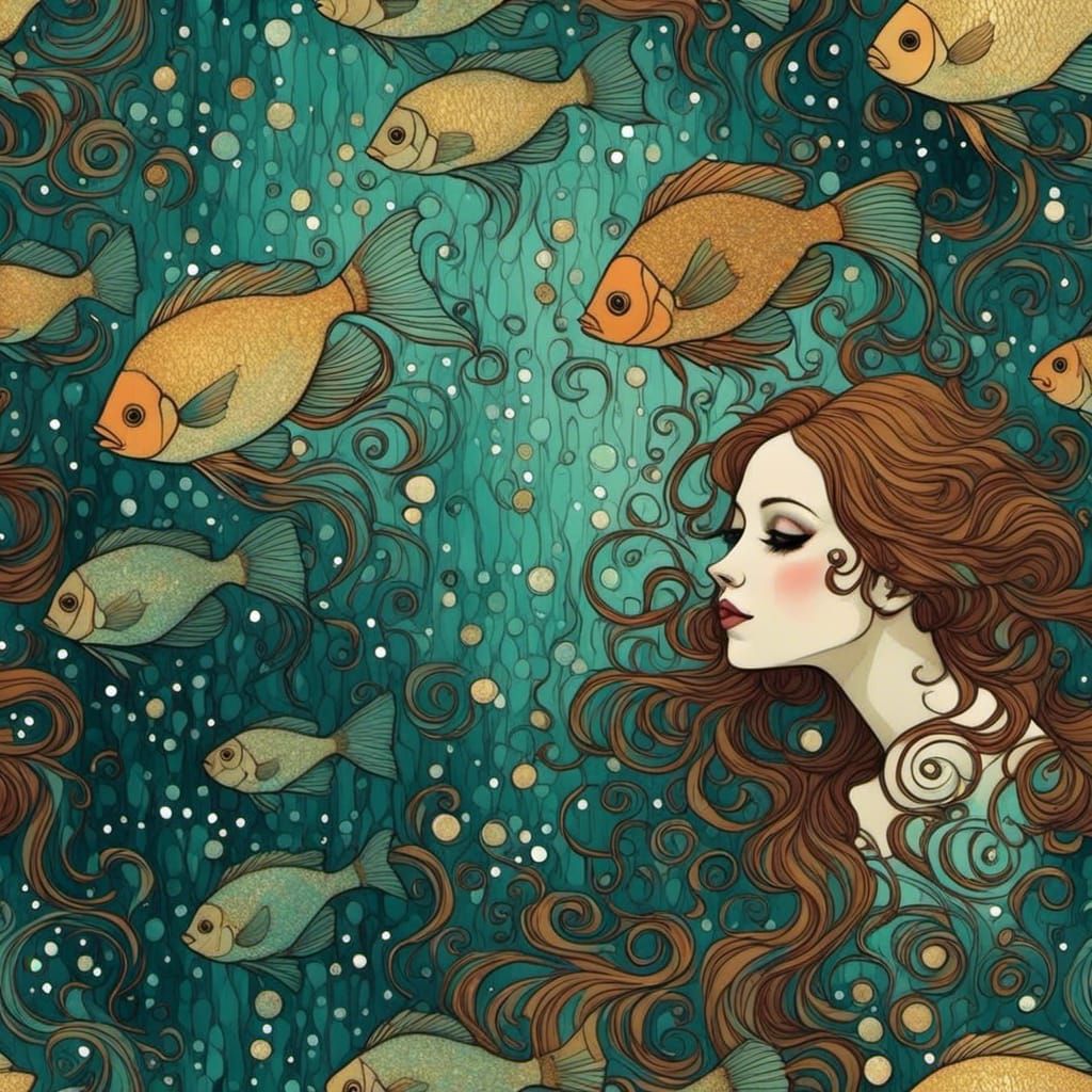 Cosmic Angelfish in Art Nouveau Style