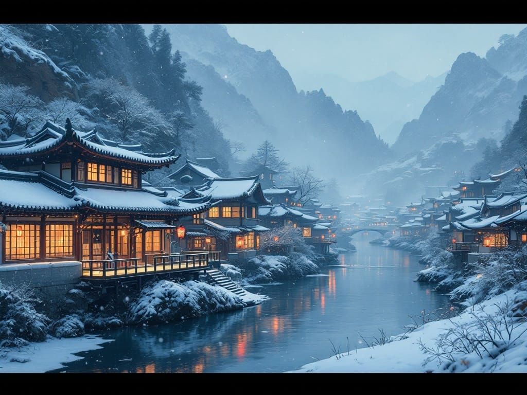 Winter Village in Poetic Hush