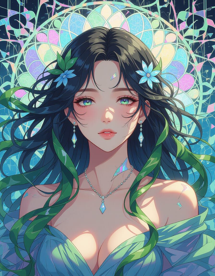 Glitch Art Portrait of Woman with Seaweed Hair