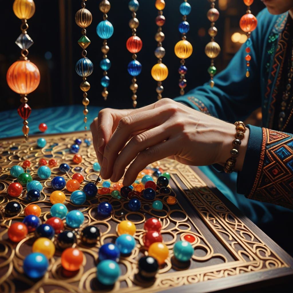 Surreal Bead Game in Art Deco Oil Painting