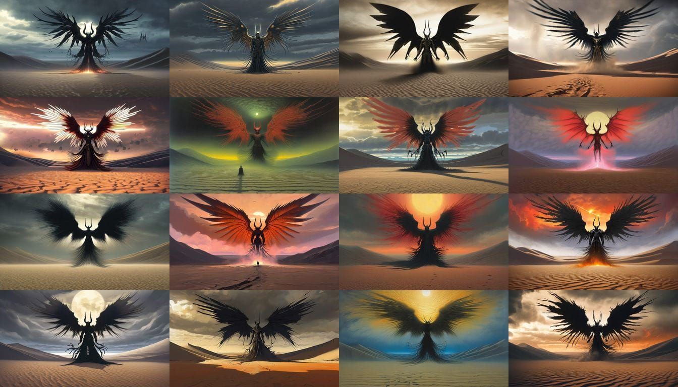 Epic Desert Warrior Silhouette Amidst Stormy Skies and Sand...