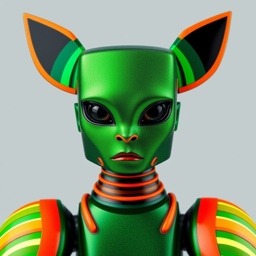 Enigmatic, Cyberpunk Being with Striped Extensions and Iride...