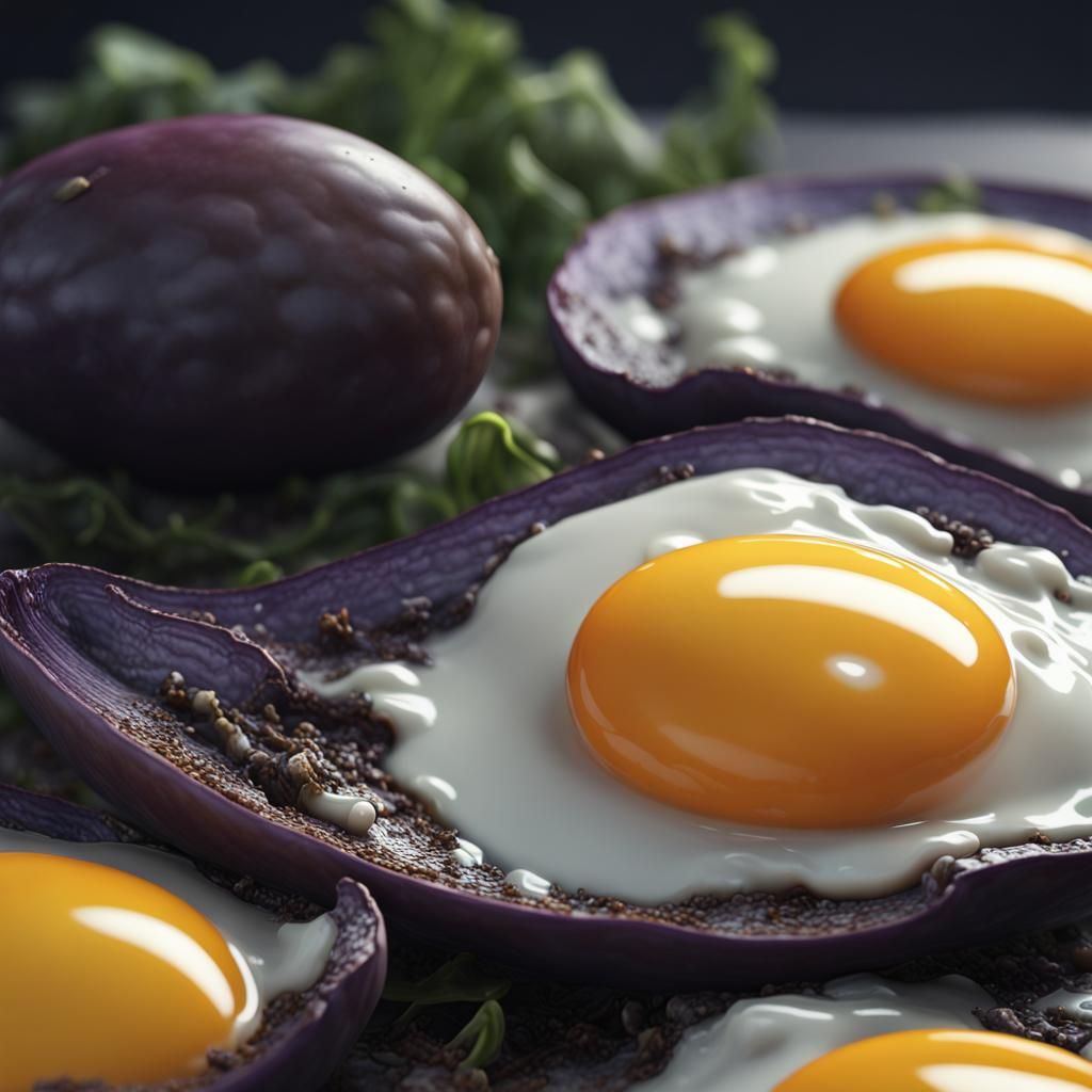 Fantastical Fried Eggplant Art in Deep Color