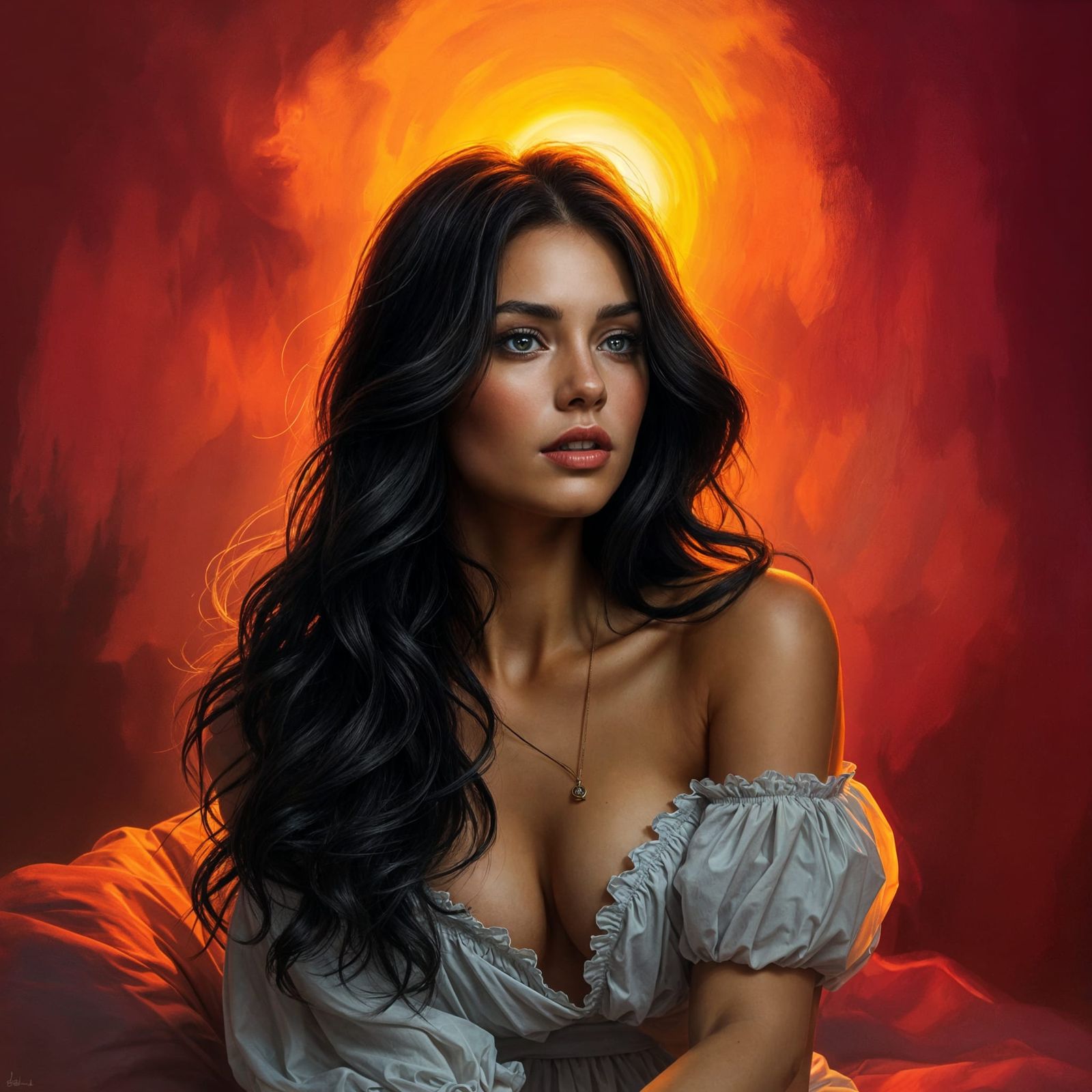 Sunset Portrait of a Woman with Black Hair