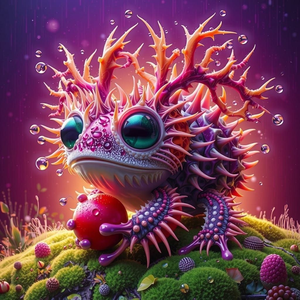 Murex Frog-Tortoise with Spiny Shell Holds Glowing Berry