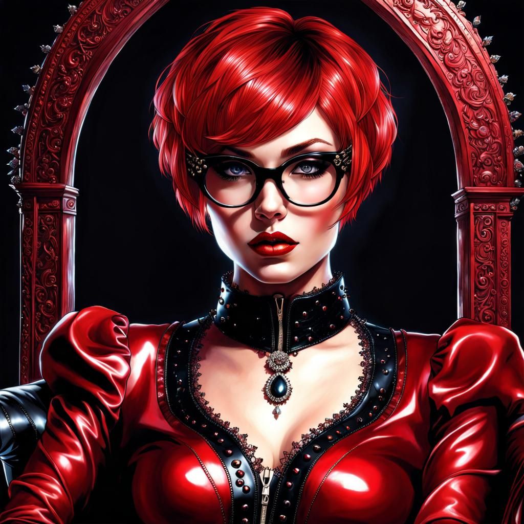 Gothic Redhead on Throne: Fantasy Art Cover