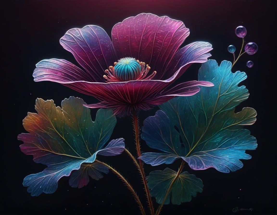 Ethereal Maroon Biloba Flower in Art Deco Style