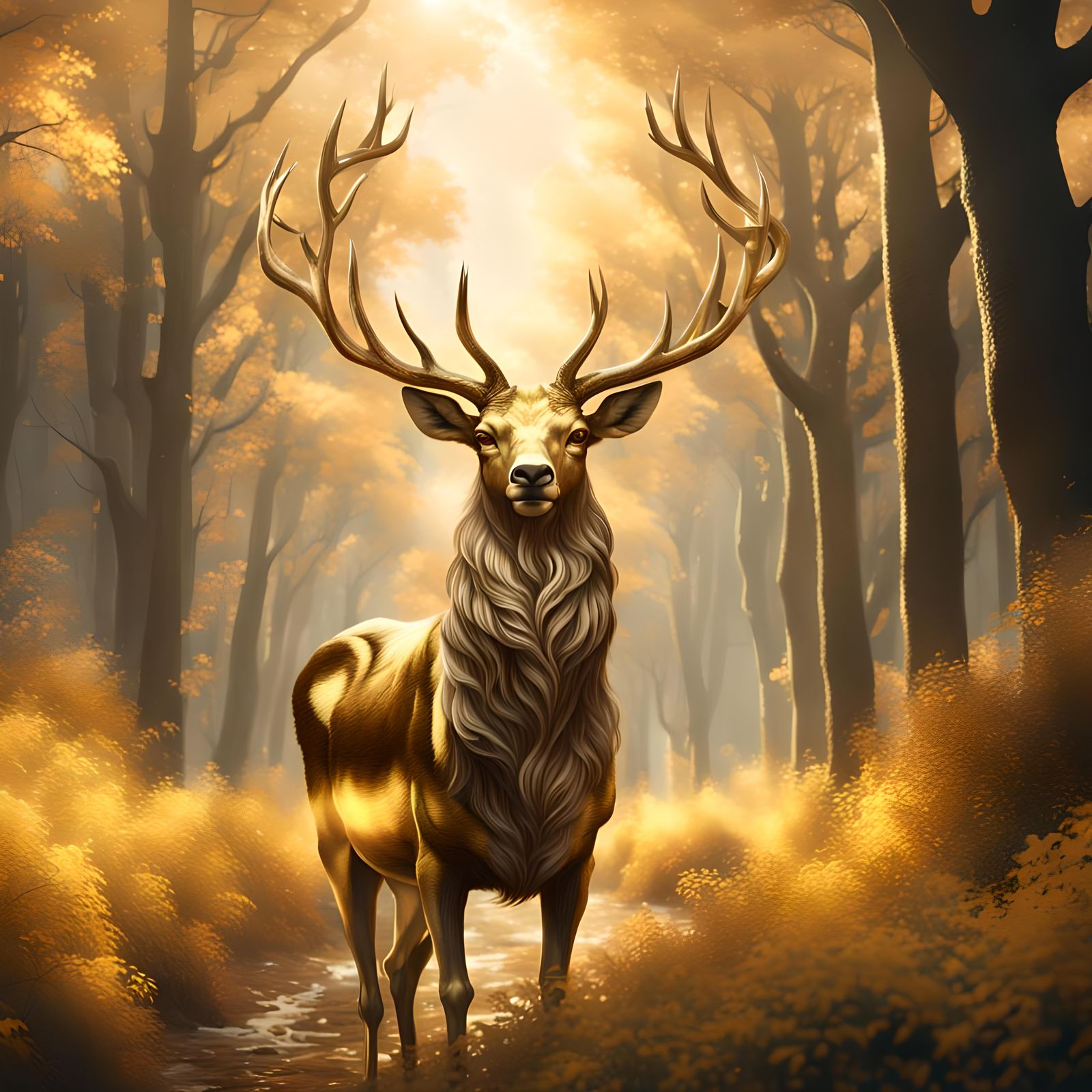 Majestic Golden Deer in Digital Matte Painting