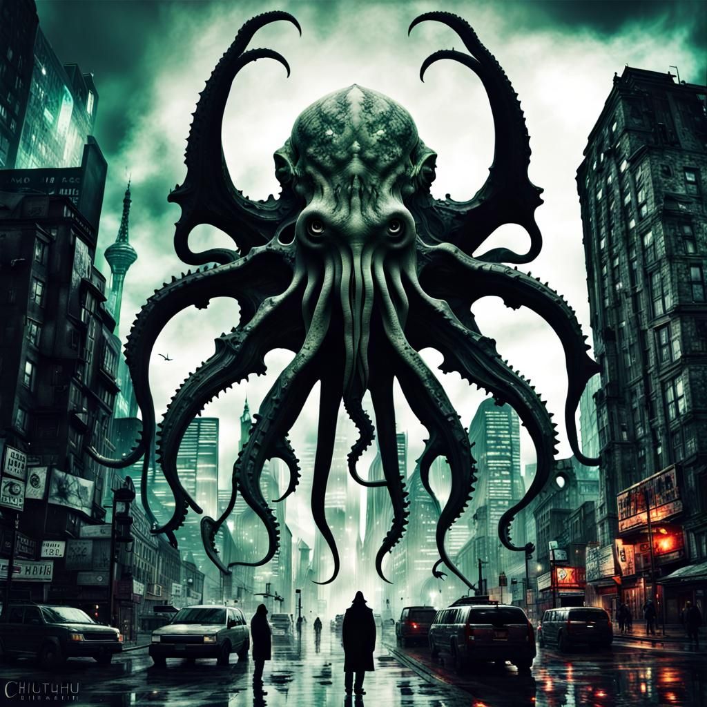 Cthulhu in Dystopian City: Double Exposure Art