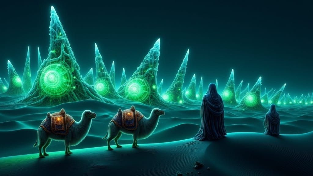 Glowing Icebergs in the Desert Night