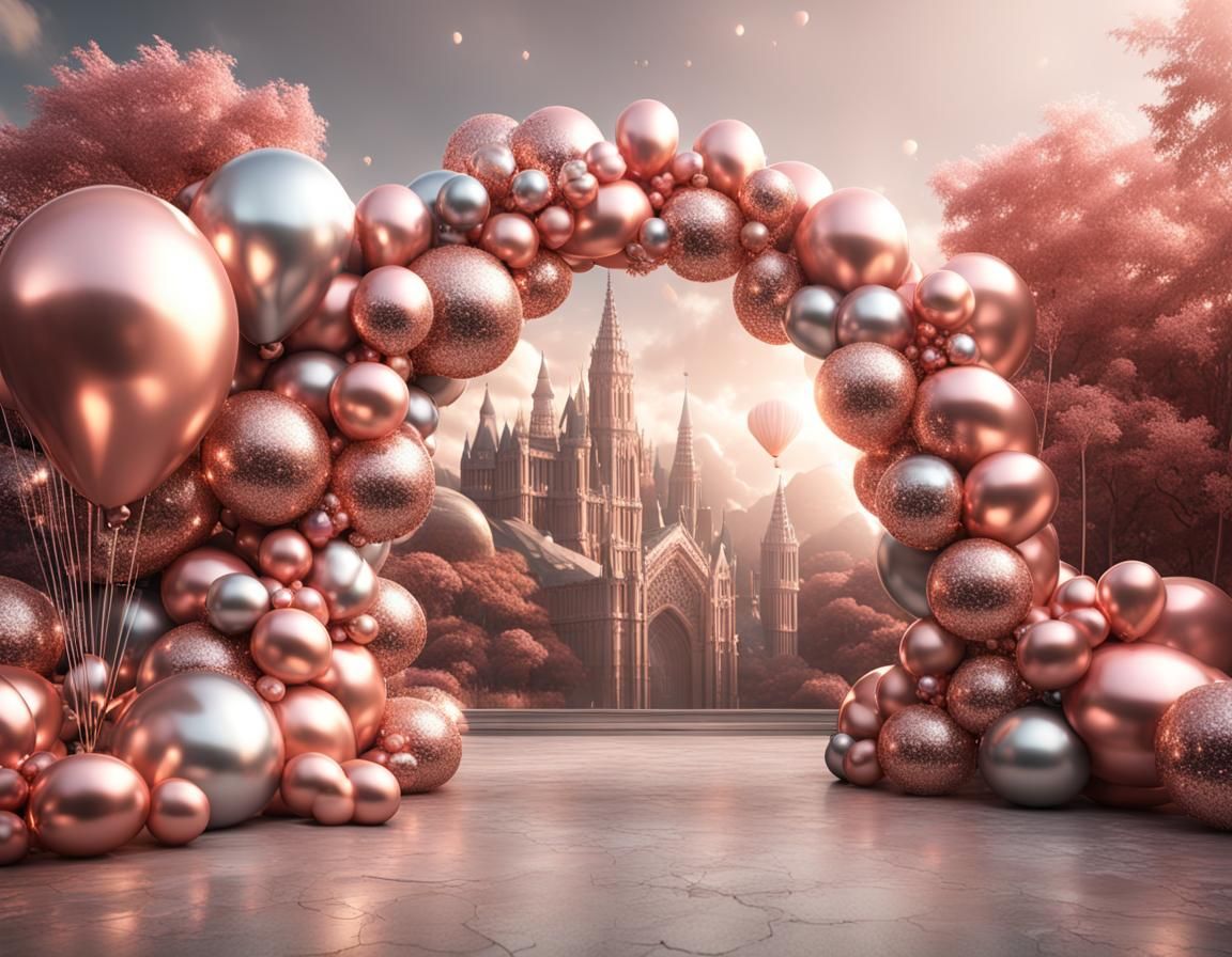 Rose Gold and Silver Balloon Arch in 3D Render