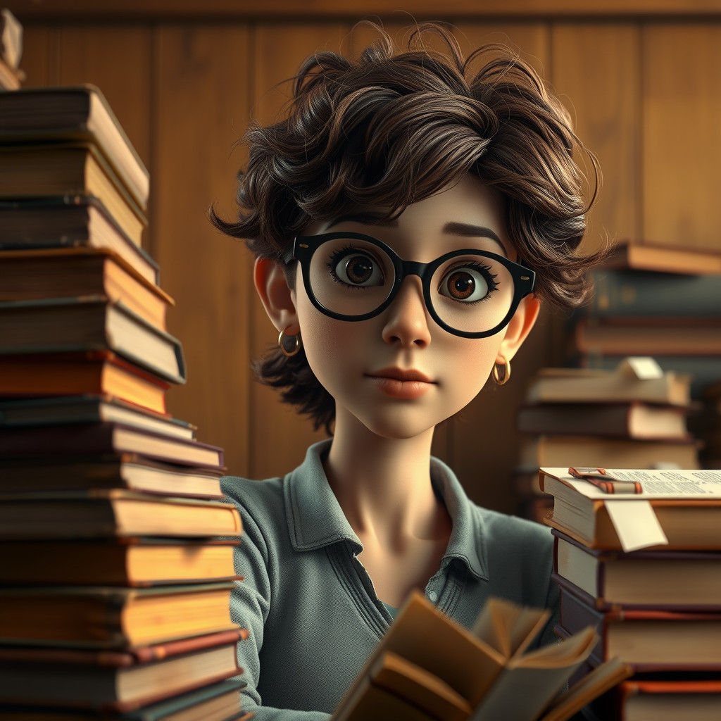 Bookworm Character in Photorealistic 3D Pixar Style