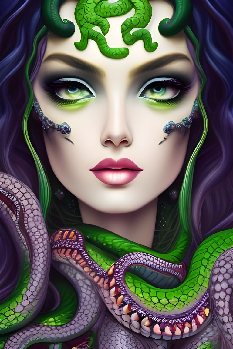 "Portrait of medusa! crown! Snakes! Crystal!" + beautiful + 8K digital illustration + Tim Burton + Yana Toboso + M.W. K...
