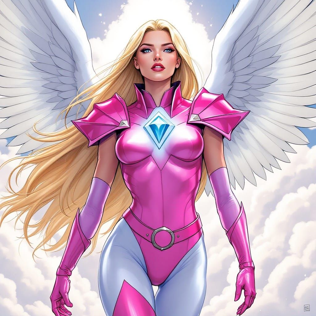 Comic Book Art of Elegant Queen Angella in Flight