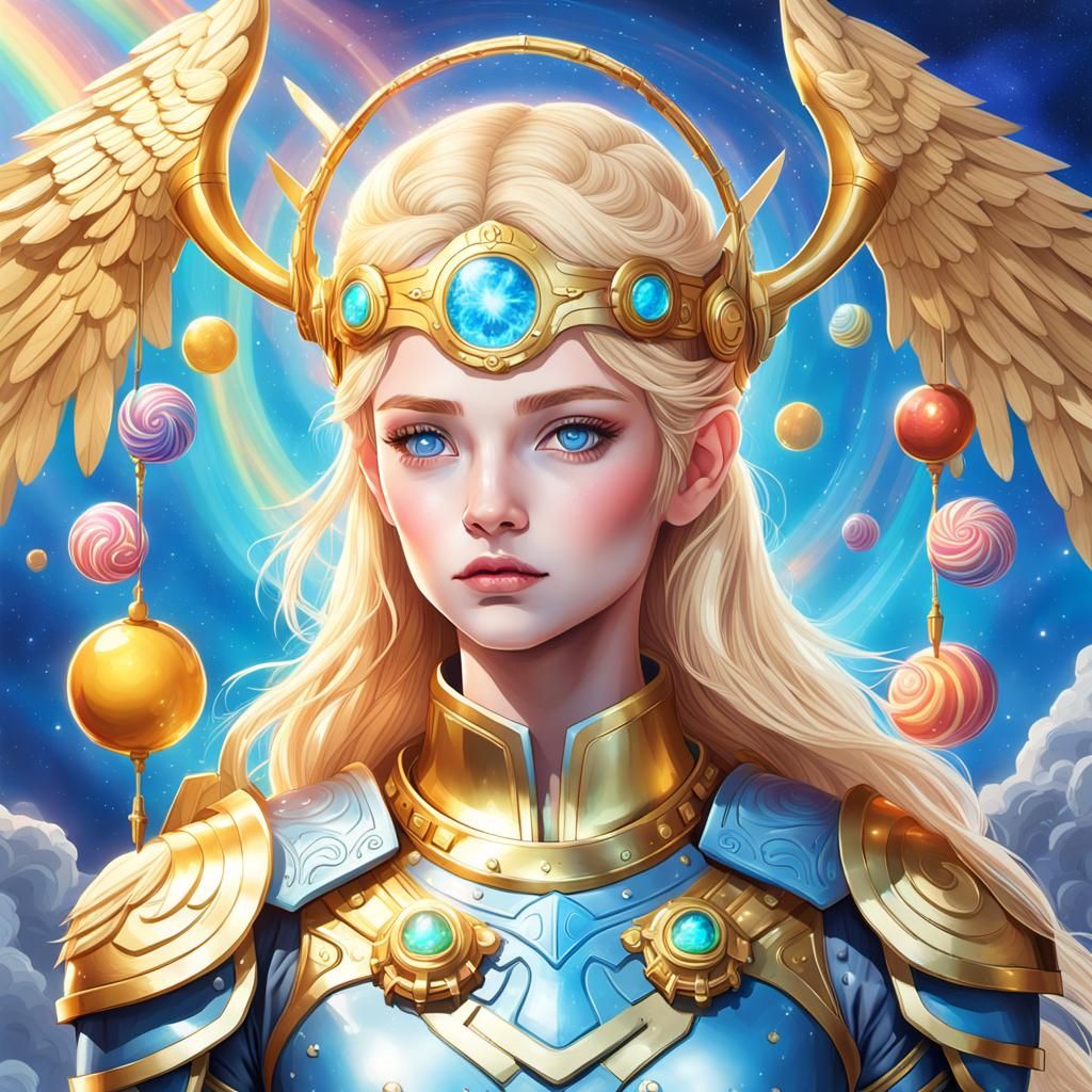 Valkyrie in Celestial Halo, Candy Art Style