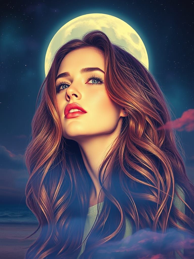 Portrait, Lana Del Rey, Moonscape, Celestial, Psychedelic, ethereal, Hand colored photo, by Neil Krug