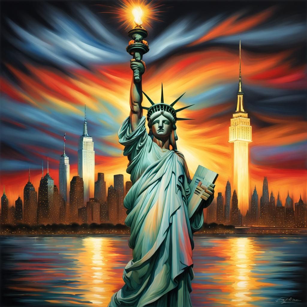 Statue of Liberty in Charcoal and Splash Art Style