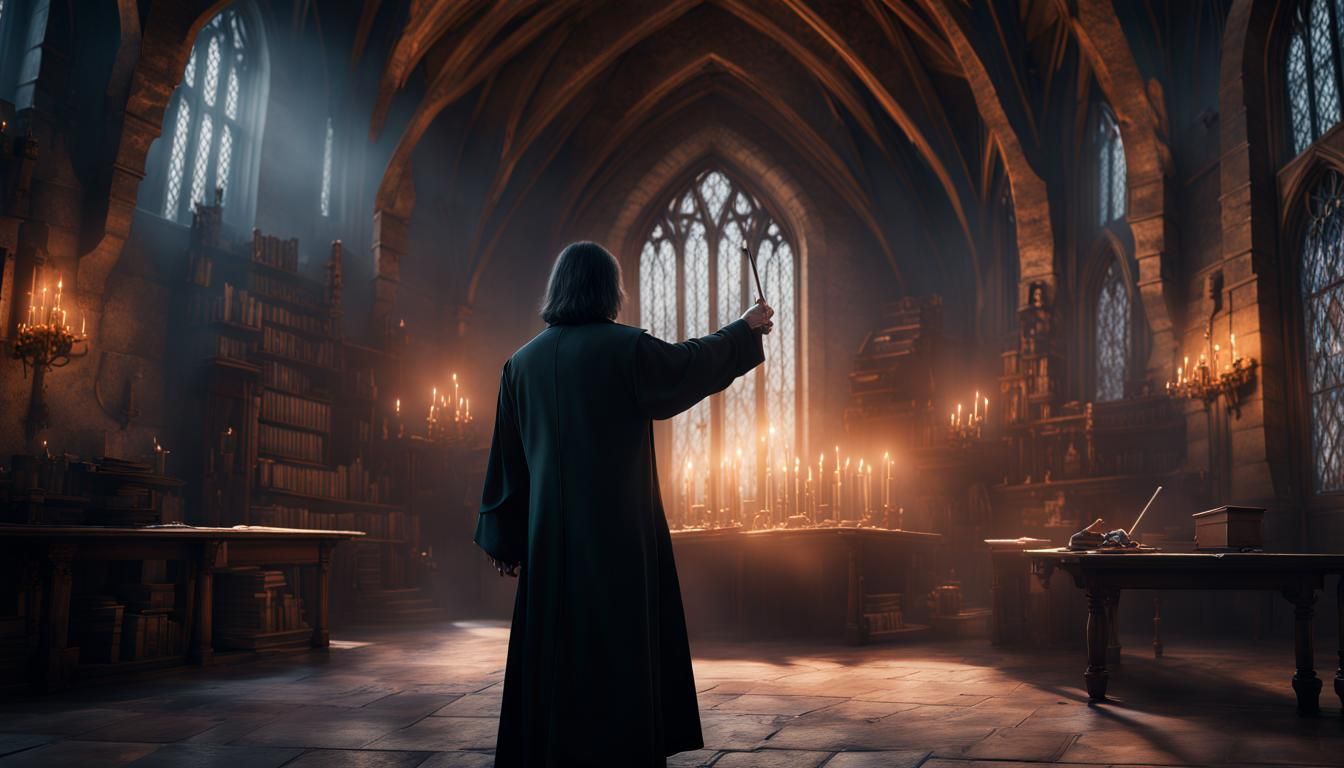 Gigachad Snape Casting Spell in Hogwarts: Detailed Matte Pai...