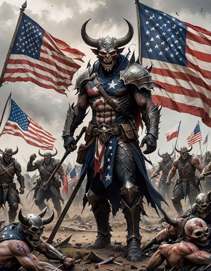 Teal and Yellow Demon Collecting a Soul