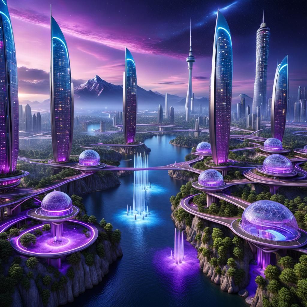 Futuristic Neon Eco-City at Night