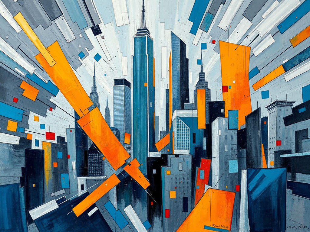 Abstract New York Cityscape in Expressionist Style