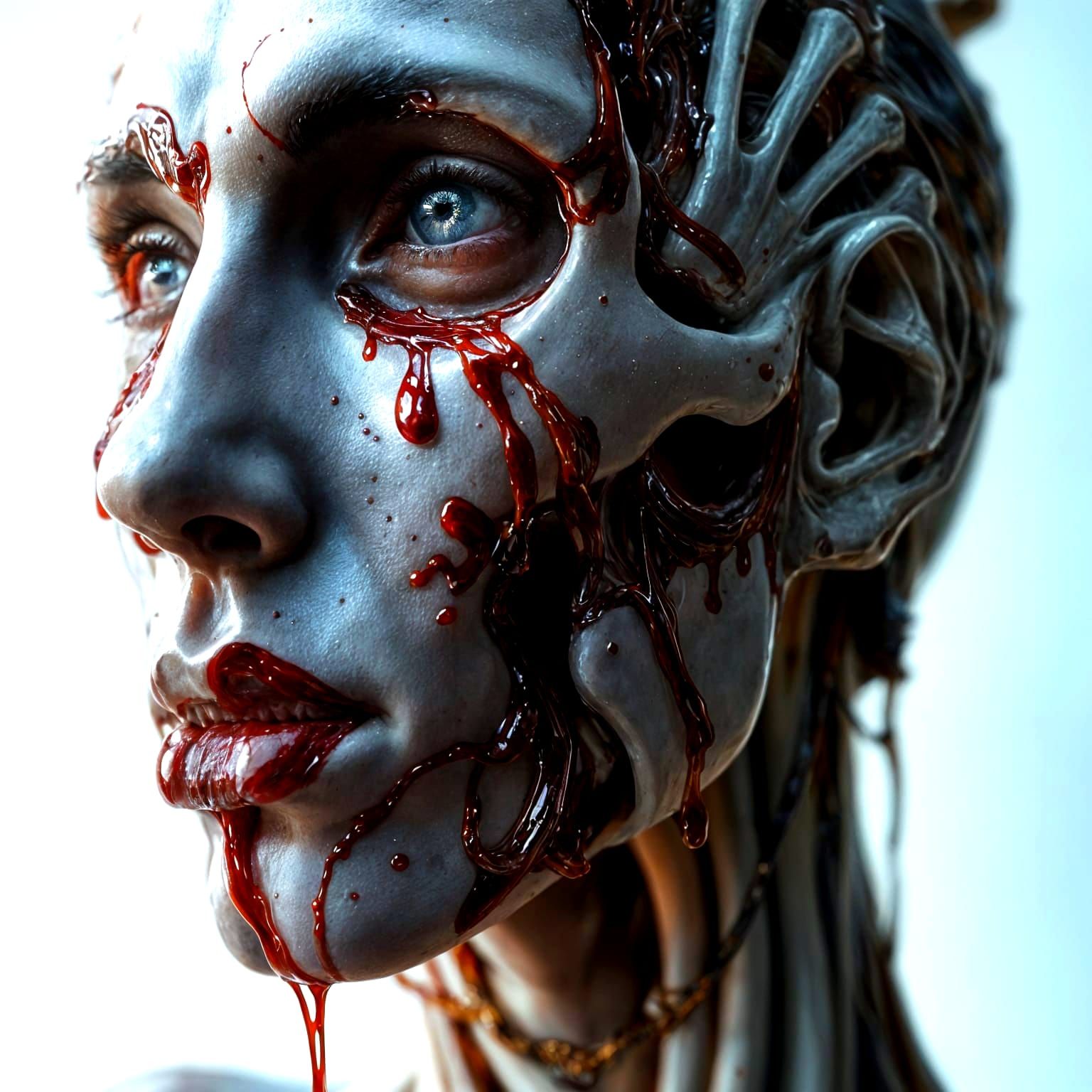 Decayed Face and Bones in Liquid Art