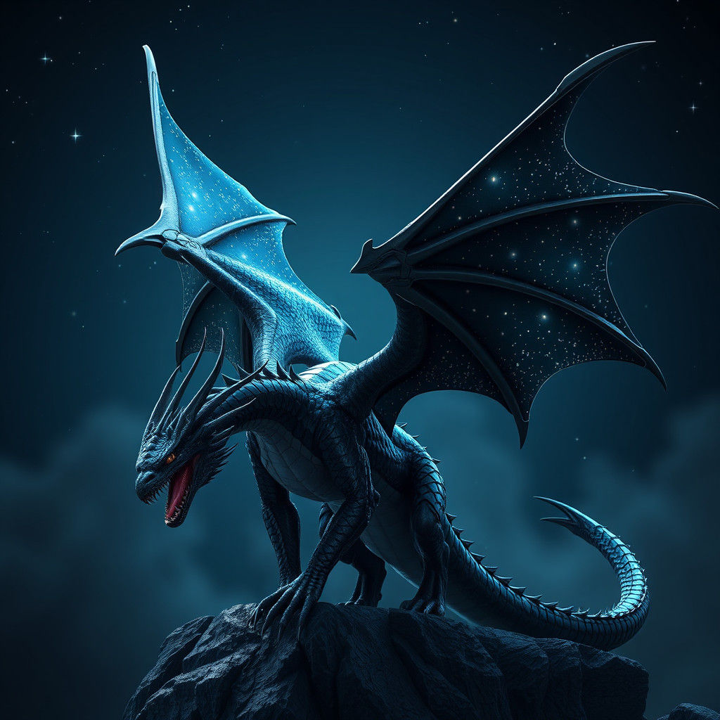 Star-Winged Night Dragon in Detailed 3D Anime Style