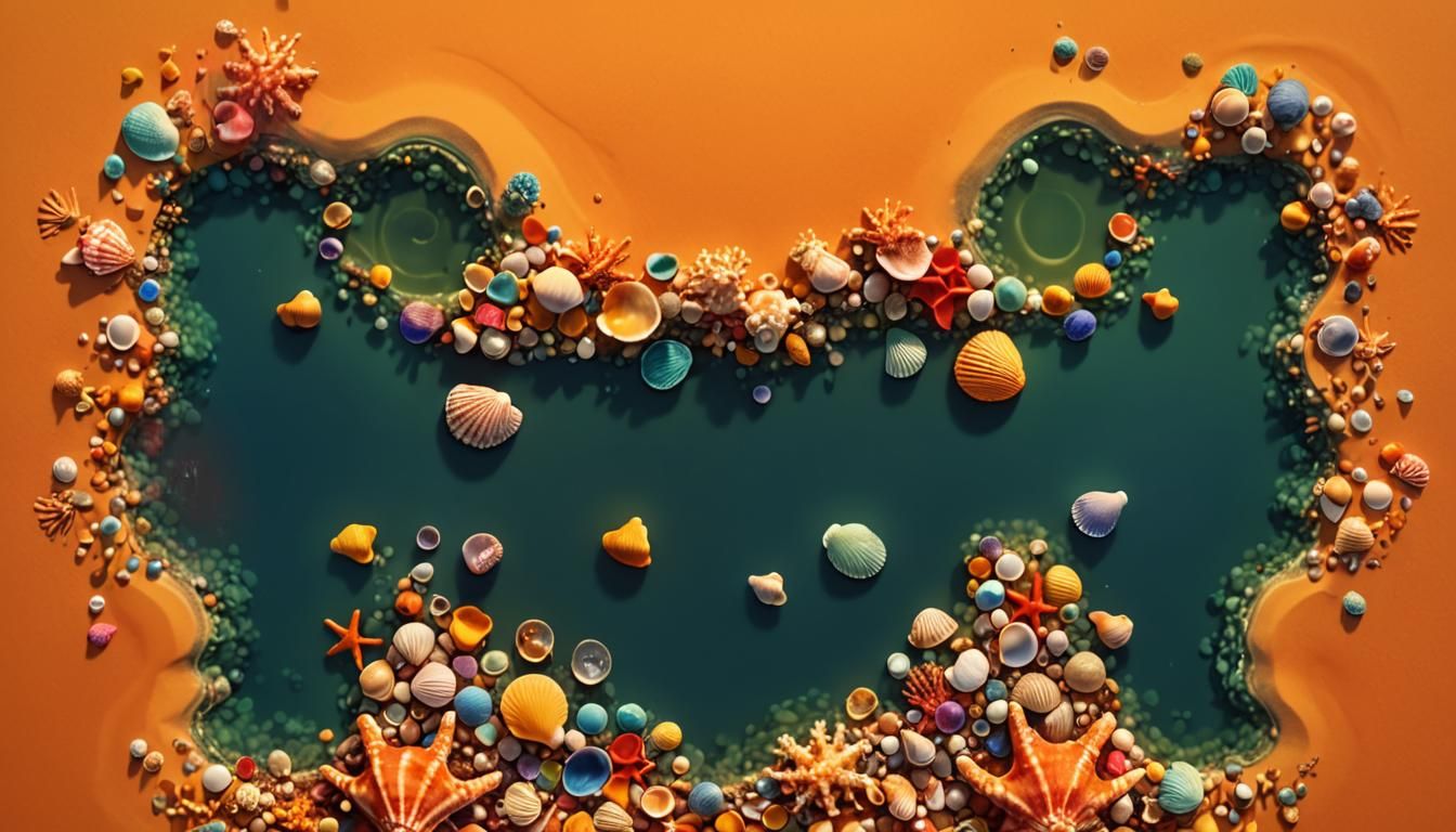 Vibrant Seashells on Ocean Floor in Rainbow Hues