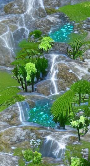 Lush Fern Valley with Crystal Waterfall