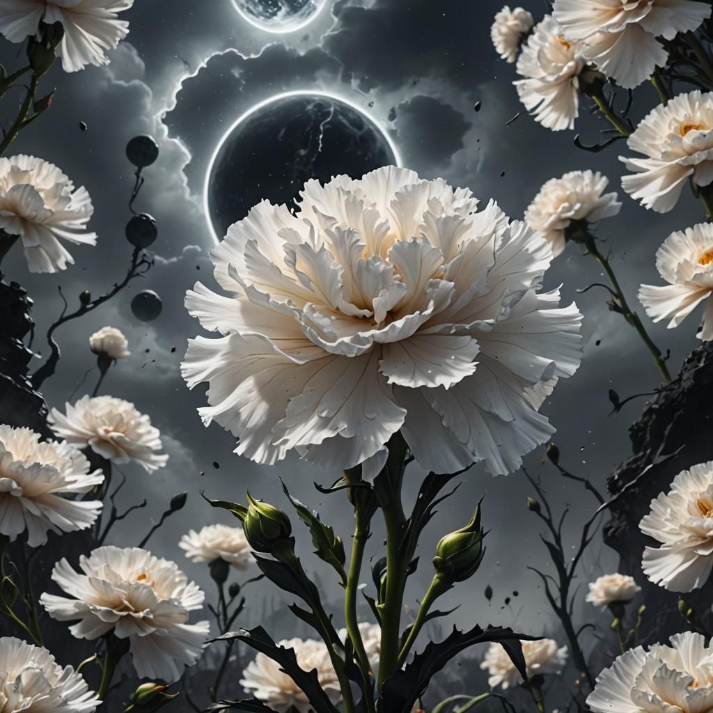 White Carnation Under Mystical Black Sun