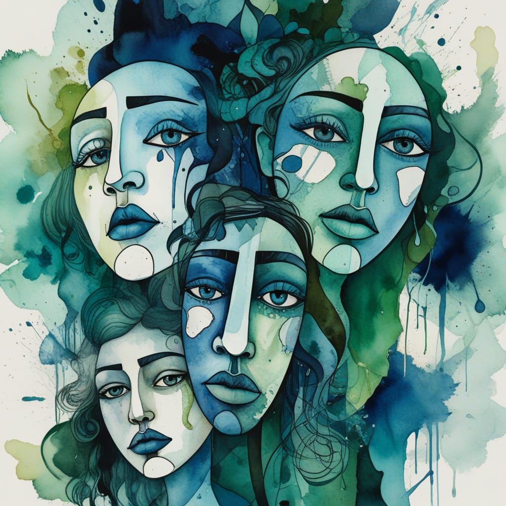 Abstract Cubist Nightmare in Watercolor