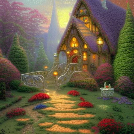 Gingerbread House in Ethereal Storybook Oil Painting Style