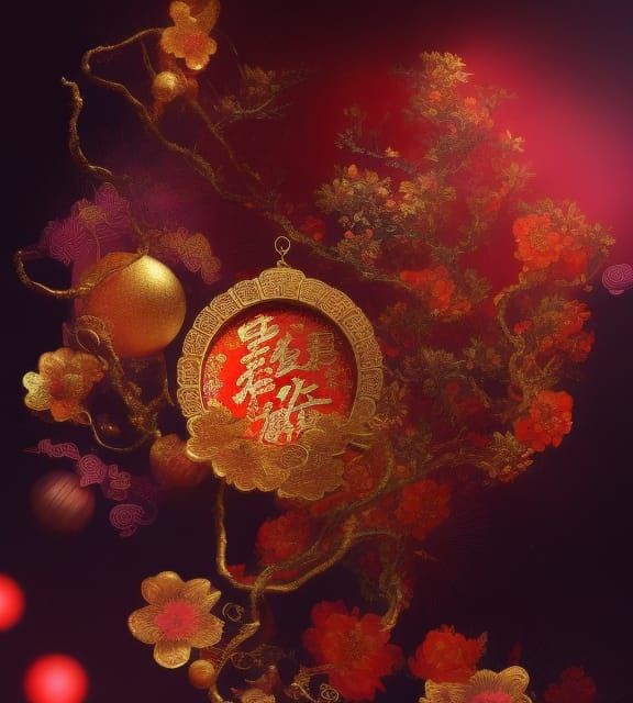 Abundant Chinese New Year Collage in Mixed Media