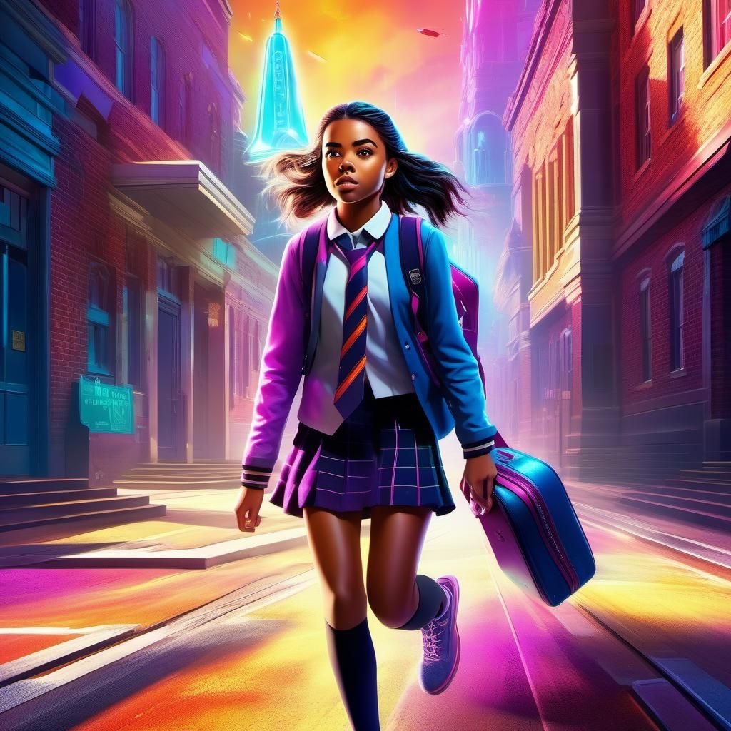 Schoolgirl at Last Bell: Hyperrealistic Splash Art