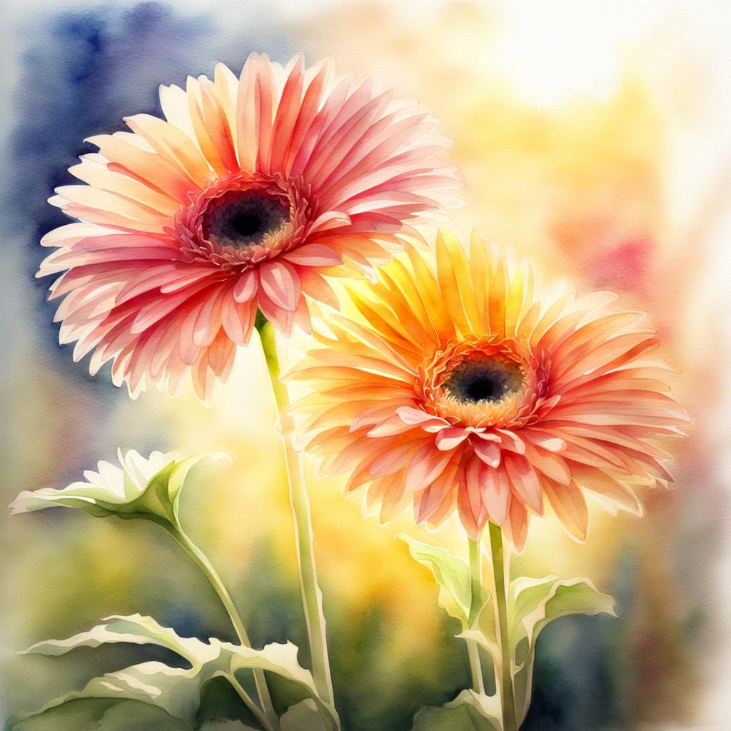 Watercolor Gerbera Daisy in Divine Light