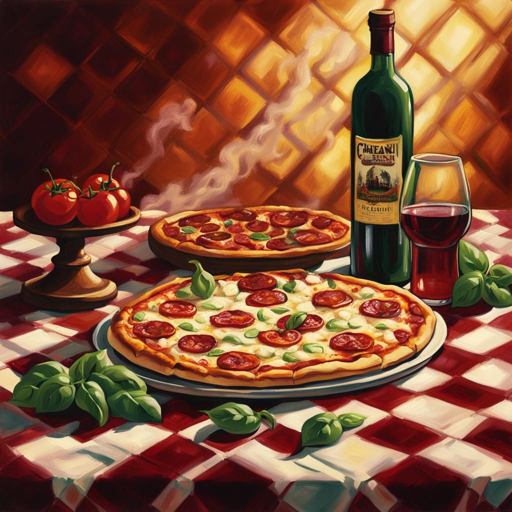 Supreme Pizza Still Life in Italian Renaissance Style