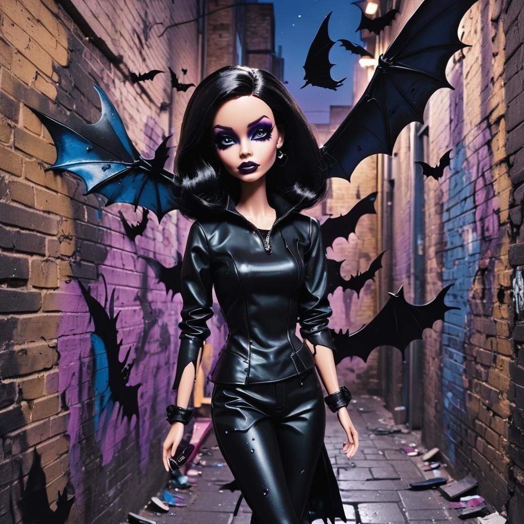 Gothic Barbie Splash Art in Street Art Style