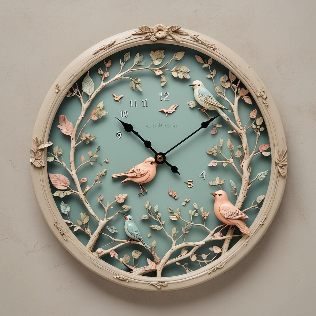 Whimsical Bird-Themed Wall Clock in Pastel Colors