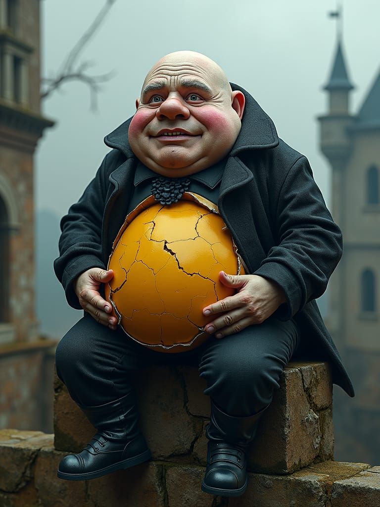 Gothic Humpty Dumpty on Castle Wall, Dark Fantasy Art